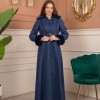 Velvet Suede Trench Coat with Faux Fur Lining, Code 1368 - deep blue