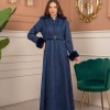 Velvet Suede Trench Coat with Faux Fur Lining, Code 1368 - deep blue
