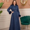 Velvet Suede Trench Coat with Faux Fur Lining, Code 1368 - deep blue