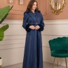 Velvet Suede Trench Coat with Faux Fur Lining, Code 1368 - deep blue