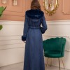 Velvet Suede Trench Coat with Faux Fur Lining, Code 1368 - deep blue