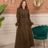 Velvet Suede Trench Coat with Faux Fur Lining, Code 1368 - Khaki