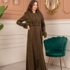 Velvet Suede Trench Coat with Faux Fur Lining, Code 1368 - Khaki