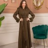 Velvet Suede Trench Coat with Faux Fur Lining, Code 1368 - Khaki
