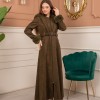 Velvet Suede Trench Coat with Faux Fur Lining, Code 1368 - Khaki