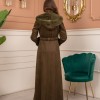 Velvet Suede Trench Coat with Faux Fur Lining, Code 1368 - Khaki