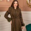 Velvet Suede Trench Coat with Faux Fur Lining, Code 1368 - Khaki