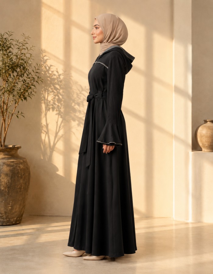738  عباية كبشون كم كسرات - Schwarz