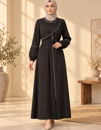 712  عباية ياقة موجة - Schwarz