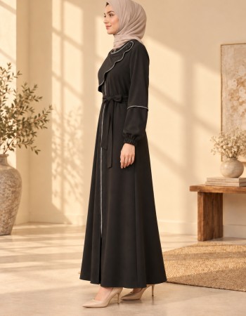712  عباية ياقة موجة - Schwarz