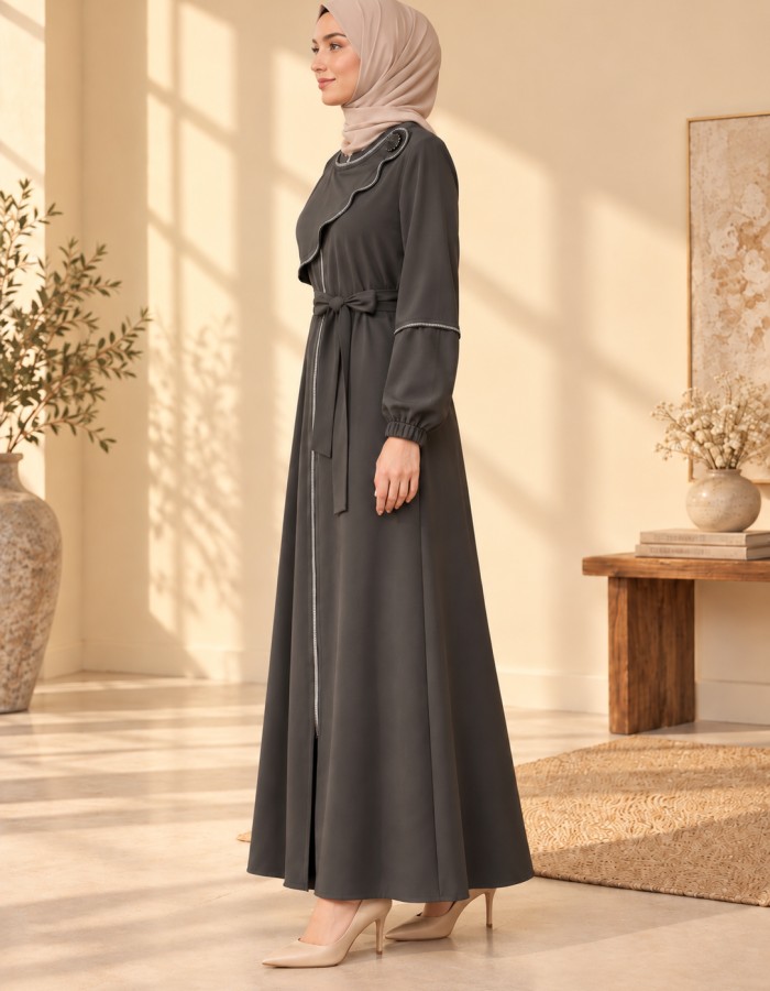 712  عباية ياقة موجة - Anthracite
