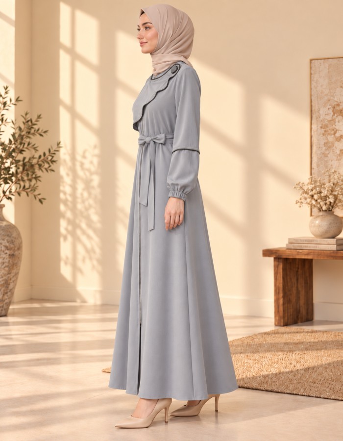712  عباية ياقة موجة - gray