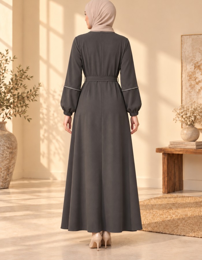 712  عباية ياقة موجة - Anthracite