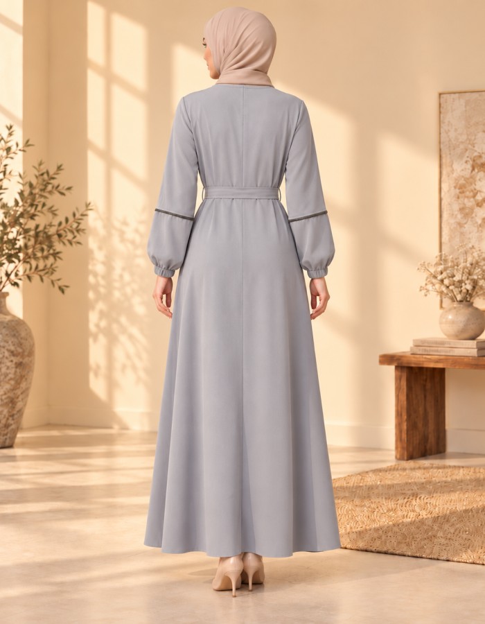 712  عباية ياقة موجة - gray