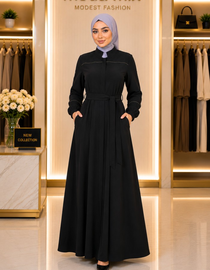 713  عباية صدر كسرات - black