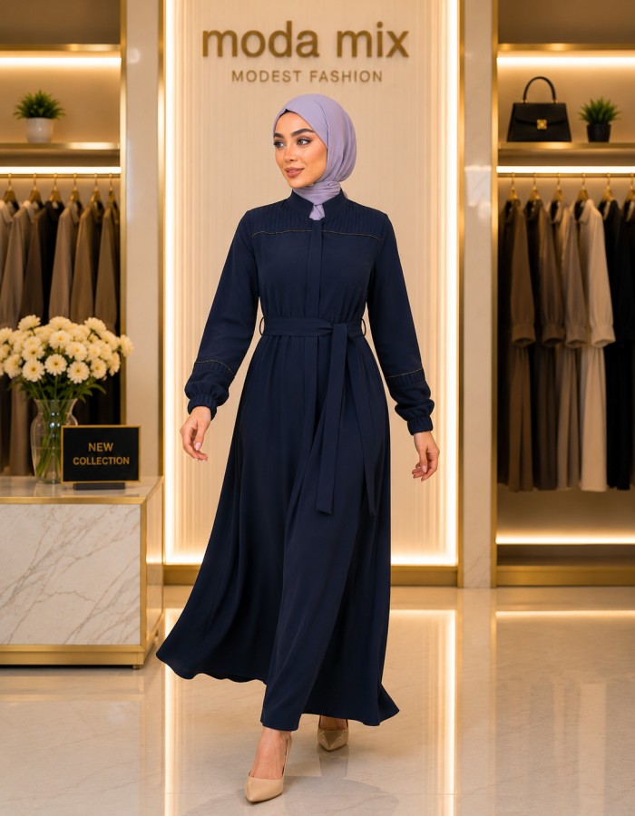 713  عباية صدر كسرات - deep blue