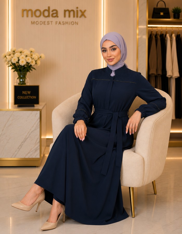 713  عباية صدر كسرات - deep blue