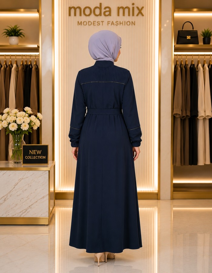 713  عباية صدر كسرات - deep blue