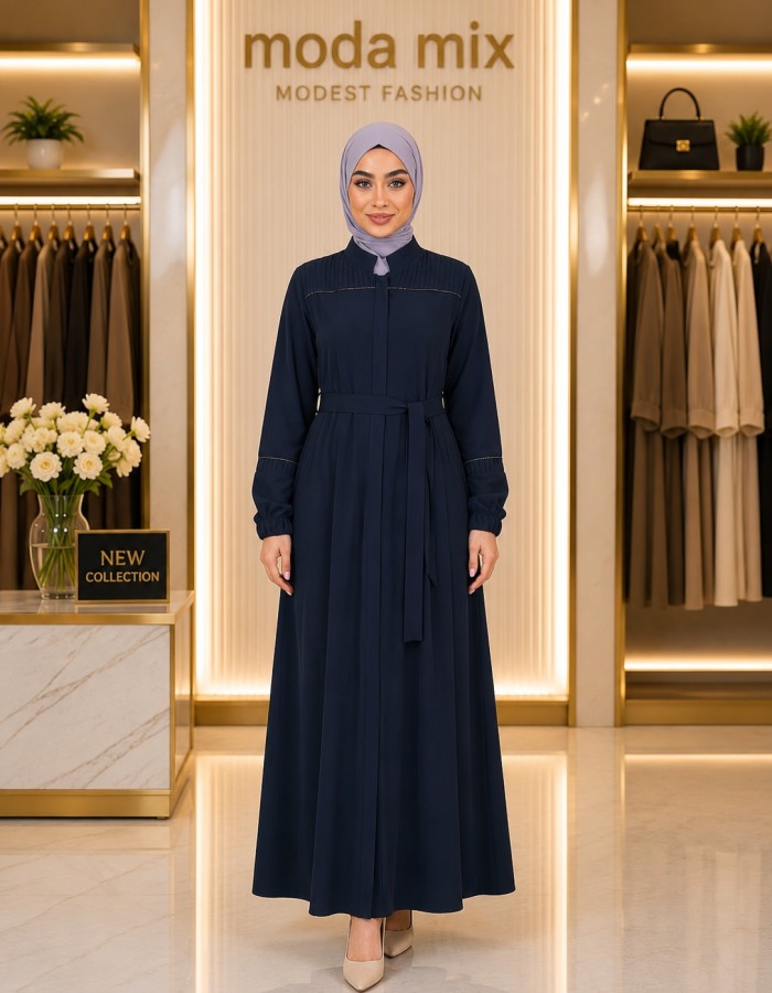 713  عباية صدر كسرات - deep blue