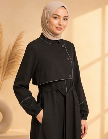 Abaya mit Brustdetail 715 - Schwarz