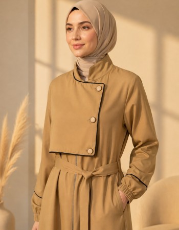 Abaya mit Brustdetail 715 - Beige