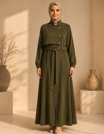 Abaya with Chest Detail 715 - khaki