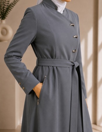 Damen-Jaguar-Mantel mit eleganter Passform und Taillengürtel 1242 - Anthrazit
