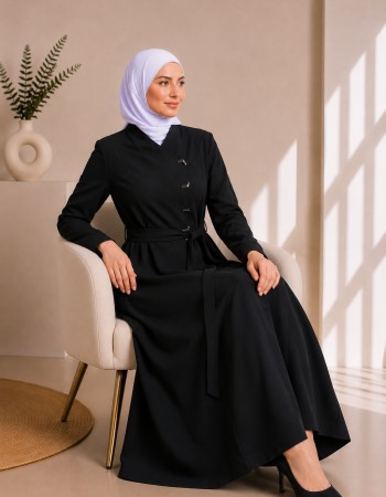 Damen-Jaguar-Mantel mit eleganter Passform und Taillengürtel 1242 - Schwarz