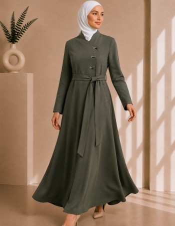 Damen-Jaguar-Mantel mit eleganter Passform und Taillengürtel 1242 - Khaki