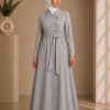 Women’s Jaguar Coat with Elegant Cut and Waist Belt 1242 - gray