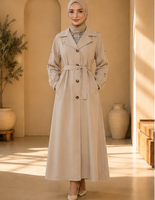 1246  مانطو كريستال أزرار - beige