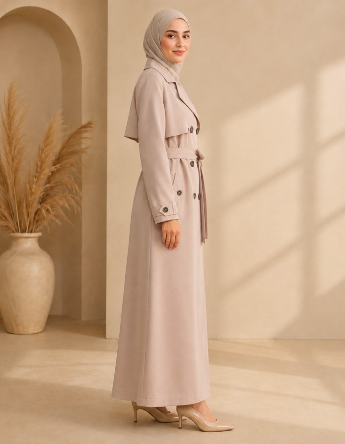 1255  مانطو كريستال ردة دبل - Beige