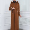 Modamix Hooded Zippered Stylish Womens Coat 1300 - tan