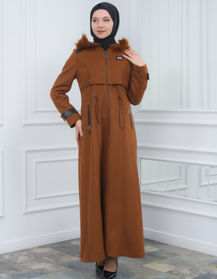 Modamix Hooded Zippered Stylish Womens Coat 1300 - tan