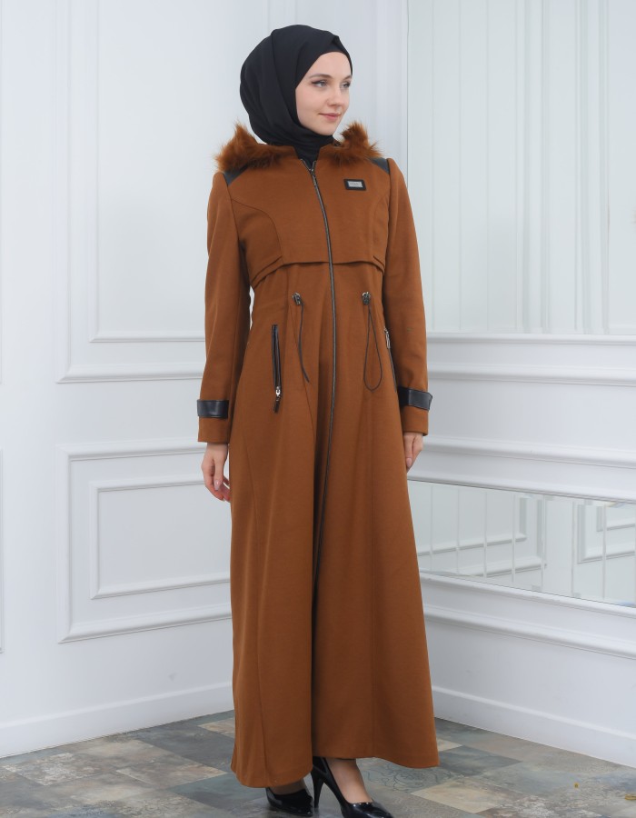 Modamix Hooded Zippered Stylish Womens Coat 1300 - tan
