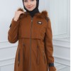 Modamix Hooded Zippered Stylish Womens Coat 1300 - tan