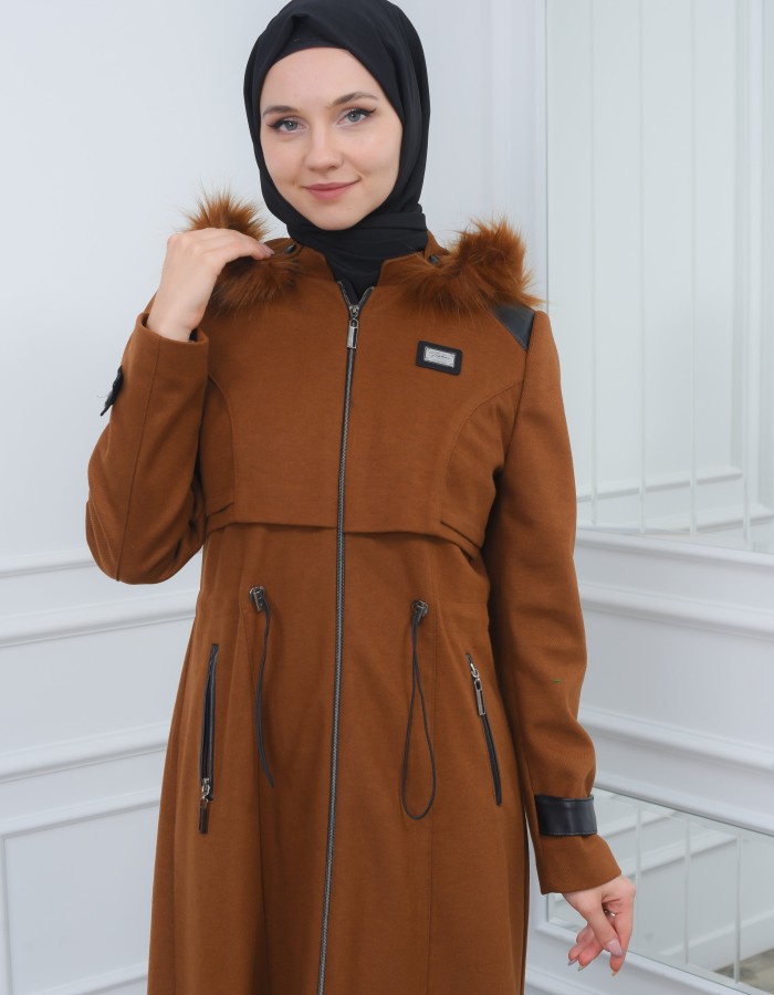 Modamix Hooded Zippered Stylish Womens Coat 1300 - tan