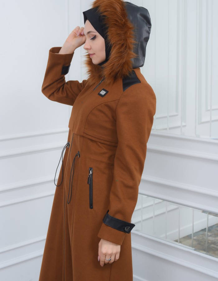 Modamix Hooded Zippered Stylish Womens Coat 1300 - tan