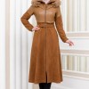 Women's Winter Suede and Leather Trench Coat 1351 - ivory