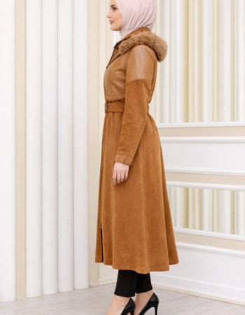 Damen Winter-Trenchcoat aus Wildleder und Leder 1351 - Mausgrau