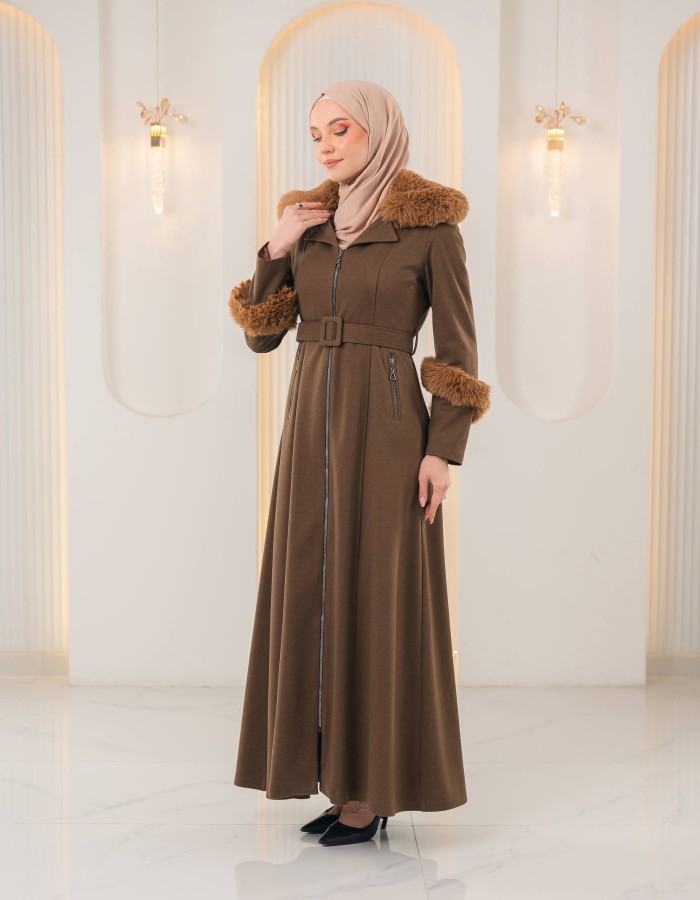 1395 مانطو جوخ كمر قفل  - Braun