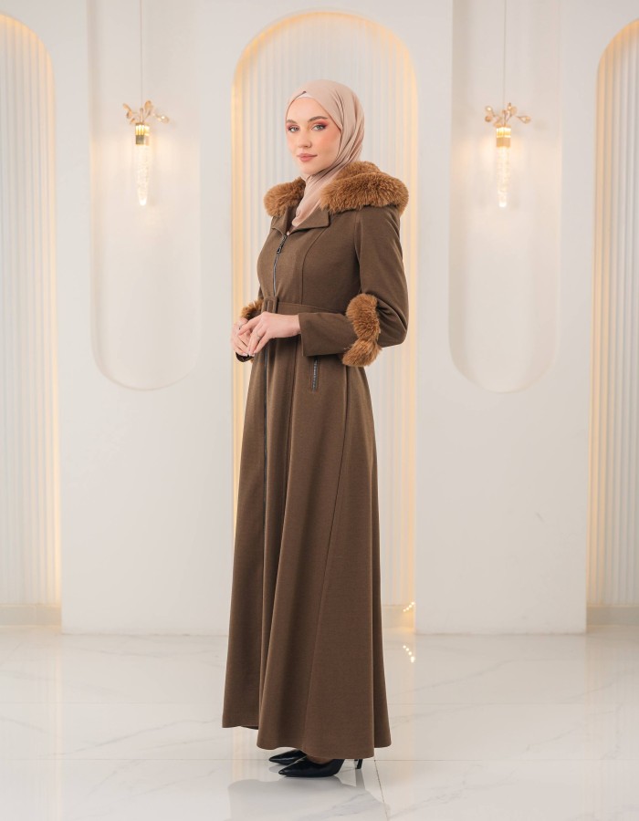 1395 مانطو جوخ كمر قفل  - Braun