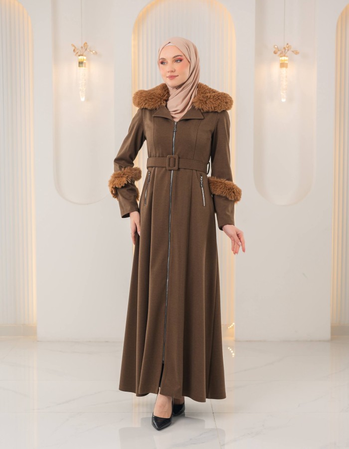 1395 مانطو جوخ كمر قفل  - Braun