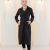 ترانشكوت كتان أنيق بحزام 1240 - اسود