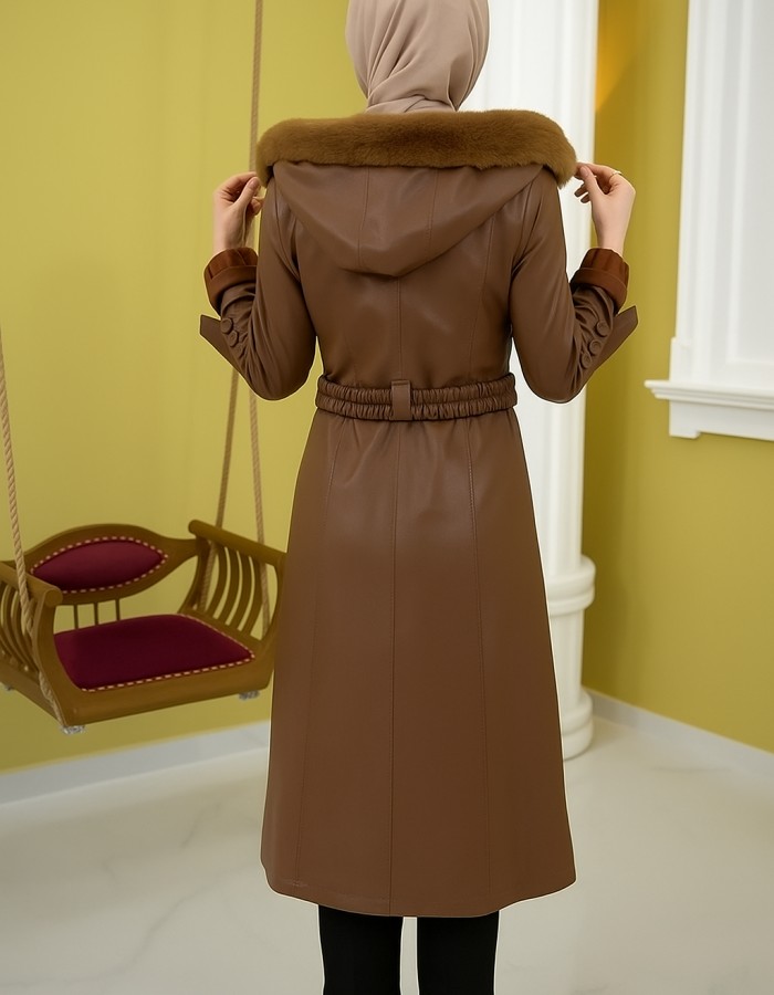 Trenchcoat aus gestepptem Leder 1379 - Cognac