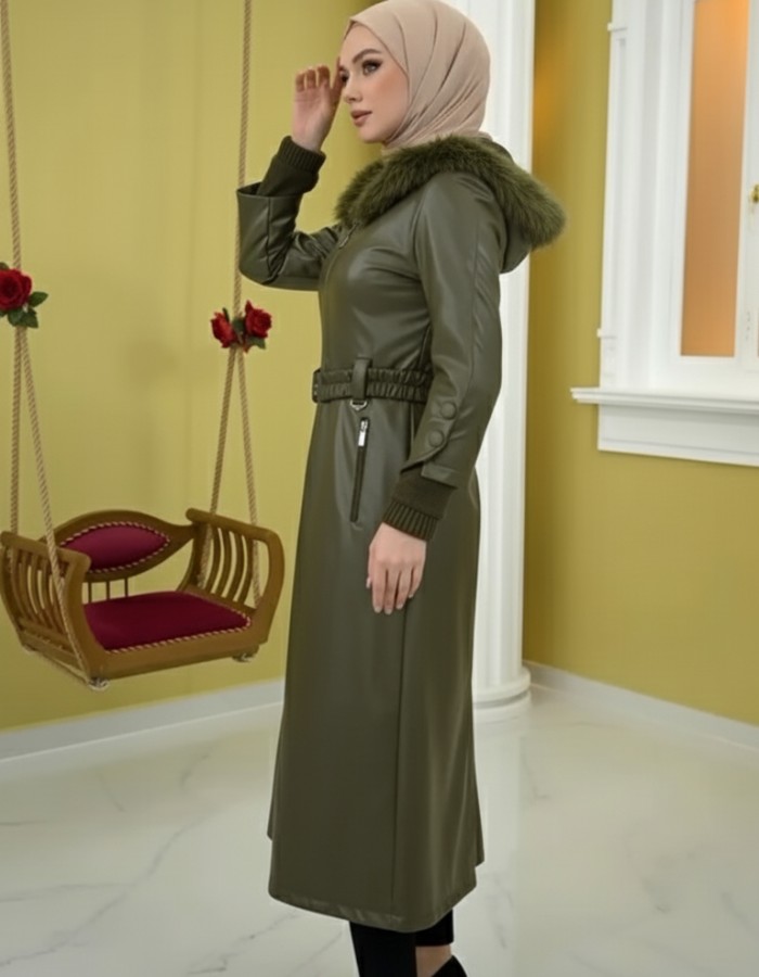 Trenchcoat aus gestepptem Leder 1379 - Khaki