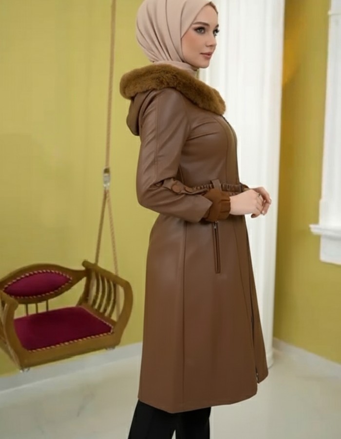 Trenchcoat aus gestepptem Leder 1379 - Cognac
