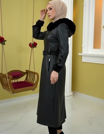 1379 Gepolsterter Trenchcoat aus Leder - Schwarz