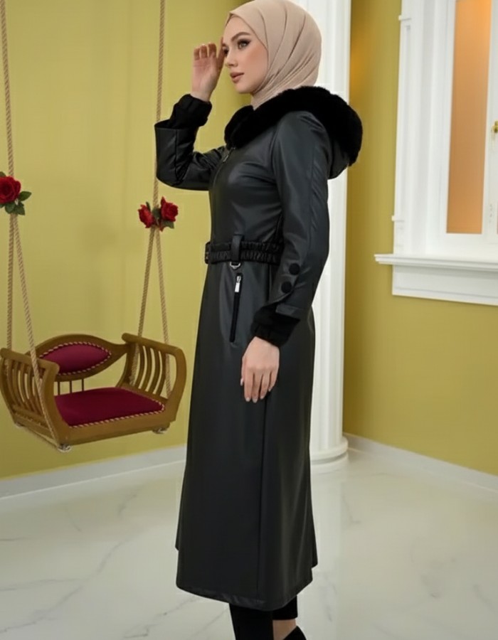 Trenchcoat aus gestepptem Leder 1379 - Schwarz