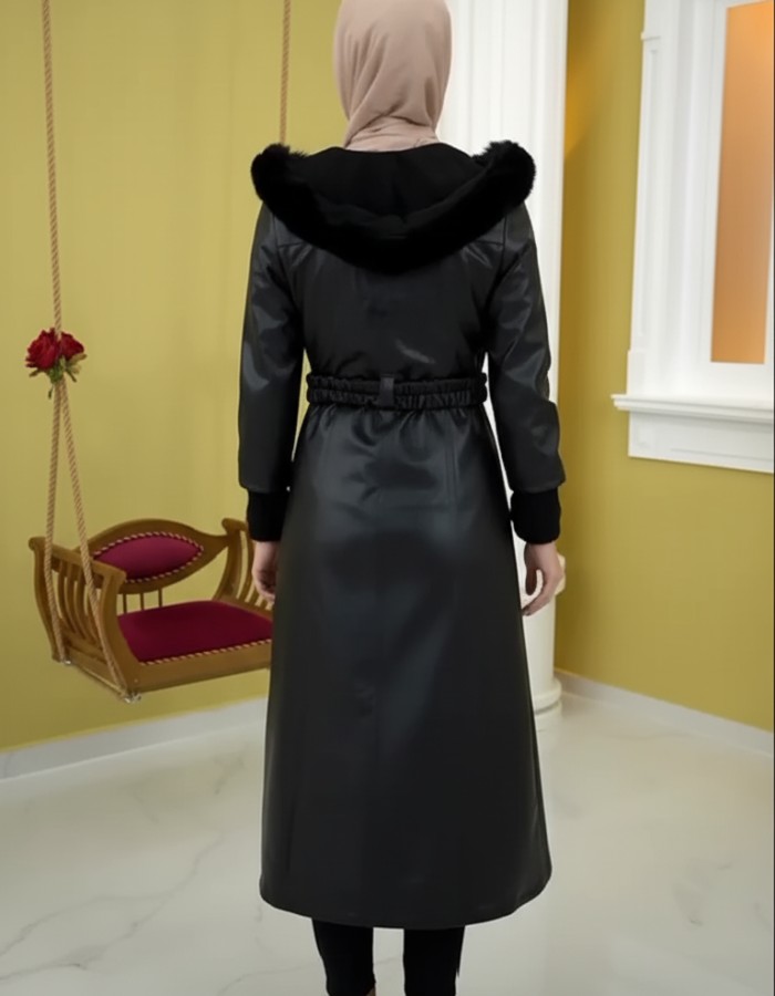 Trenchcoat aus gestepptem Leder 1379 - Schwarz